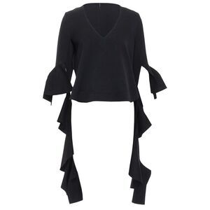 Ellery Cascade Sleeves High Low Hem V-Neck Top